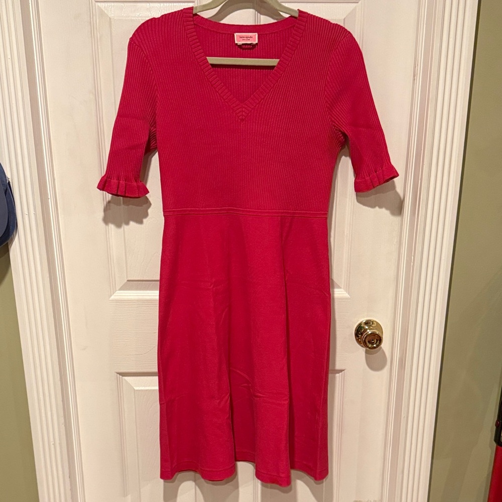 Kate Spade ♠️ Hot Pink V-Neck Sweater Dress